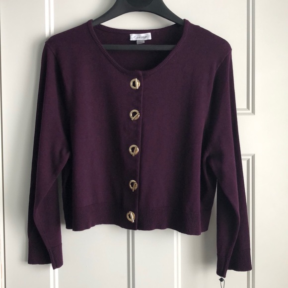 Calvin Klein Sweaters - NWT Calvin Klein gold grommet plum shrug cardigan